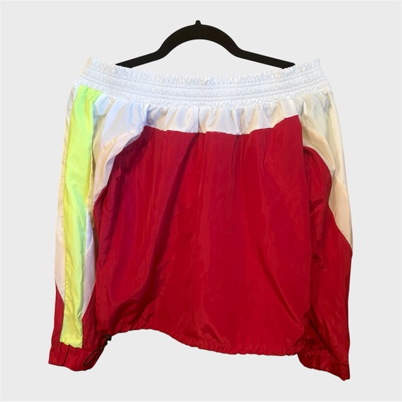Vintage Windbreaker jacket Colorblock Off Shoulder cropped 1/4 Zip athletic wear - Picture 3 of 5